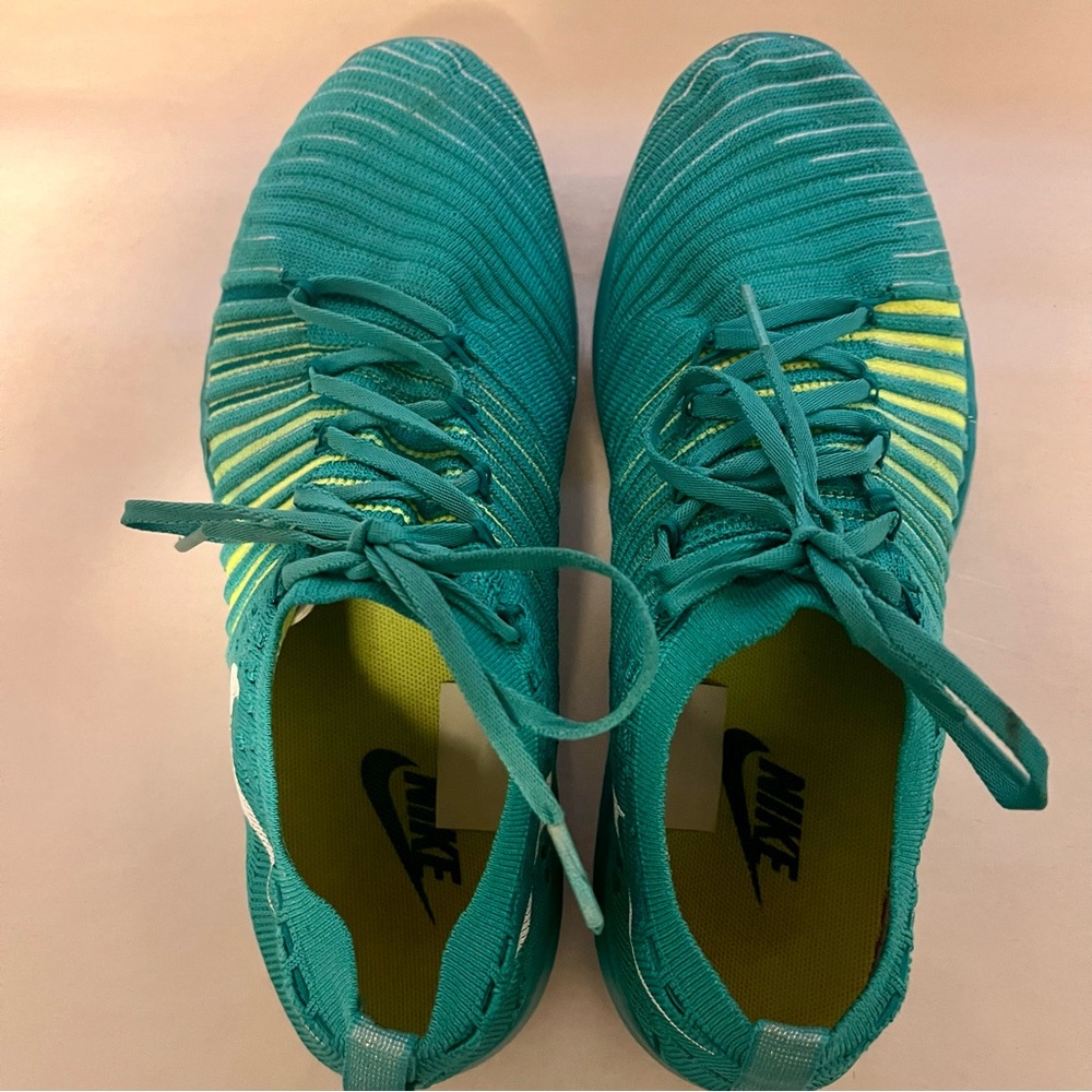 Nike Free Transform Flyknit Turquoise and Lime Knit Running Sneakers - Picture 7 of 11